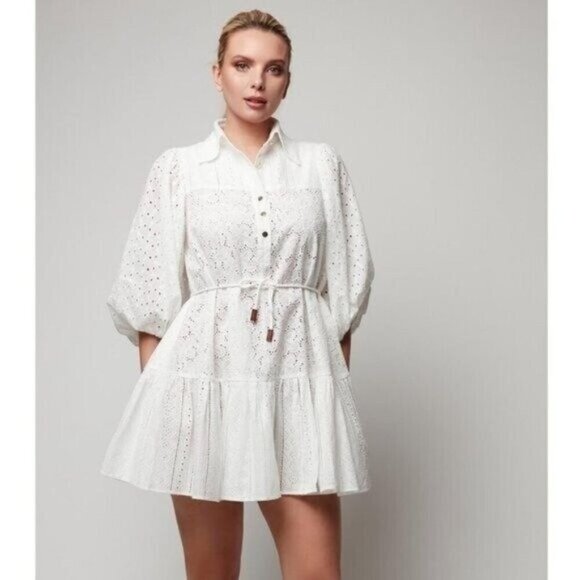 Alberto Makali Eyelet Puff Sleeve Mini Dress - Picture 1 of 7